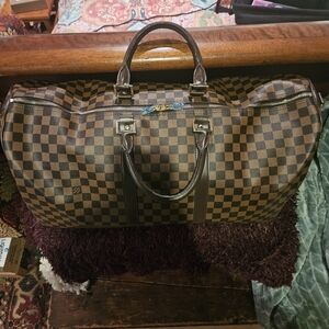 Elegant Brown Checkered Women's Duffel Bag